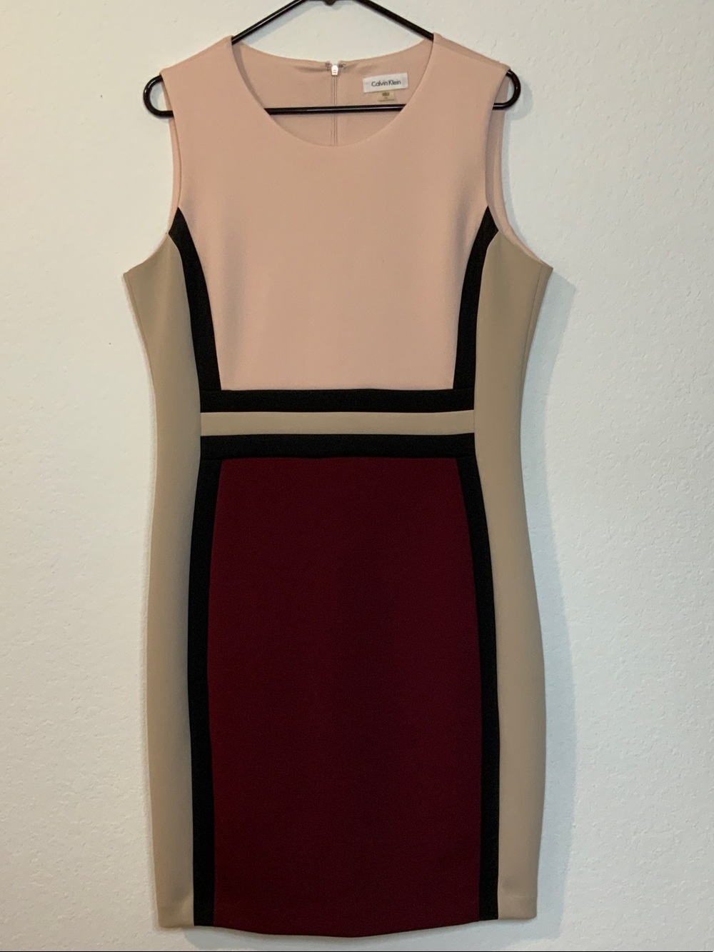 Calvin Klein Sleeveless Colorblock Midi Dress in Blush, Burgundy and Beige